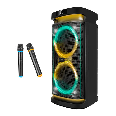 Altavoz rumbleboss phoenix 80w rms batería 4000 mah función karaoke 2 microfonos inalambricos incluidos