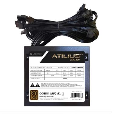 Fuente alimentacion unykach gaming atilius 2.0 black 650w atx 80+ bronze