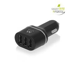 Cargador usb ewent para coche -  3 puertos -  24w -  smart ic -  negro