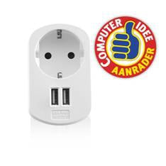 Cargador usb ewent 2 puertos -  155w -  enchufe shuko blanco