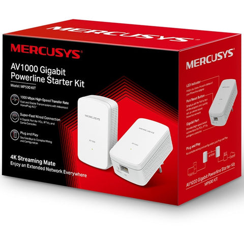 Kit 2 powerline mercusys mp500 kit av1000 gigabit -  pack 2 unidades