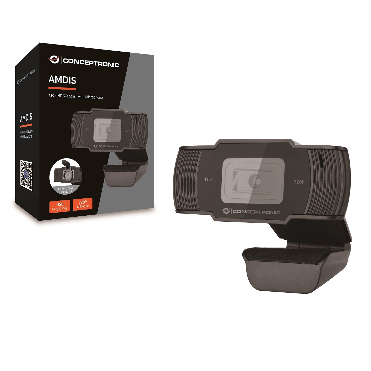 Webcam hd conceptronic amdis05b - 720p ( 1080 interpolado) - usb 2.0 - 30 fps - angulo vision 68º - microfono integrado