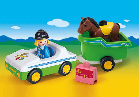 Playmobil 1.2.3 coche con remolque de caballo