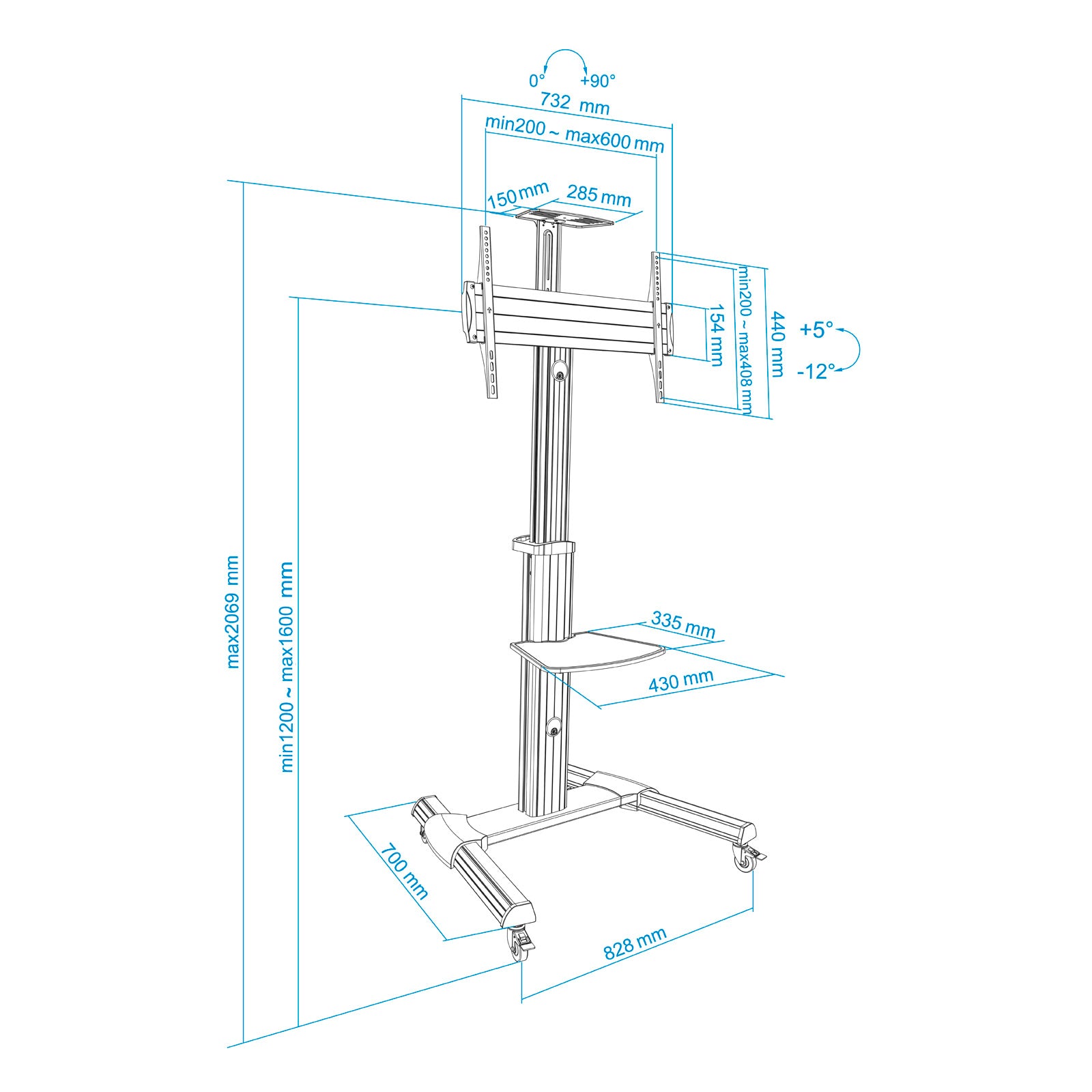 Soporte de suelo tooq para pantalla tv 37pulgadas - 70pulgadas fs1870m - b