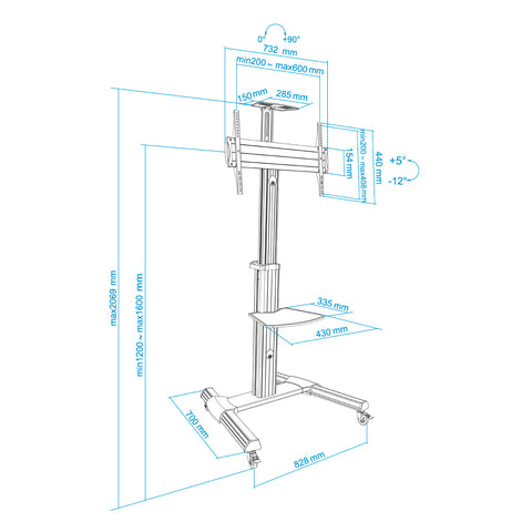 Soporte de suelo tooq para pantalla tv 37pulgadas - 70pulgadas fs1870m - b