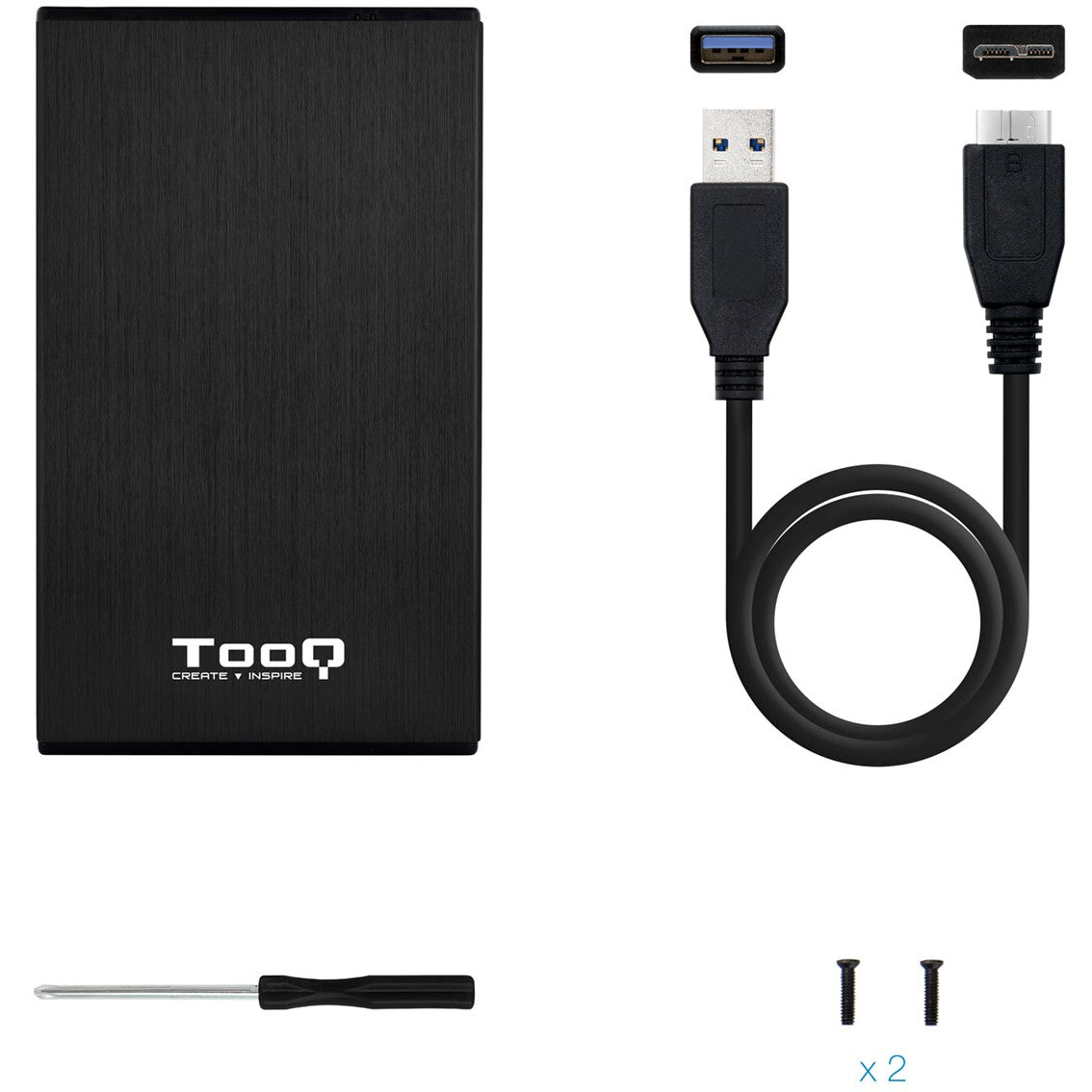 Caja externa tooq tqe - 2527b para hdd - ssd 2.5pulgadas 9.5mm sata usb 3.0 negra