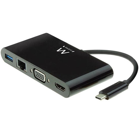 Cable adaptador ewent usb tipo c a hdmi + vga + ethernet + hub usb