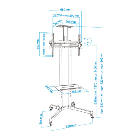 Soporte de suelo tooq para pantalla tv 37pulgadas - 70pulgadas negro fs1470m - b