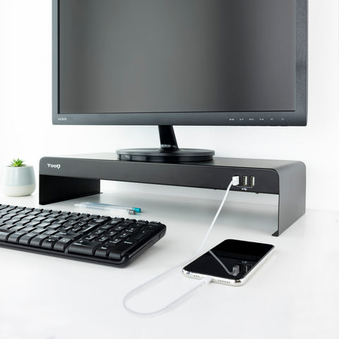 Elevador soporte de monitor tooq metalico negro con usb