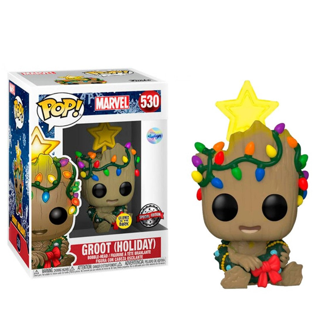 Funko pop marvel guardianes de la galaxia groot navideño glow in the dark brillo en la oscuridad exclusivo 51270