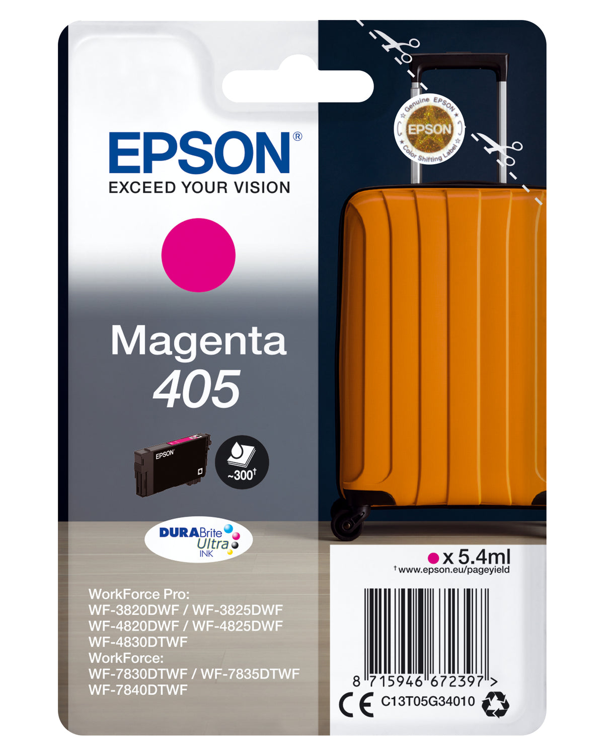 Cartucho tinta epson c13t05g34010 singlepack magenta 405 durabrite ultra ink