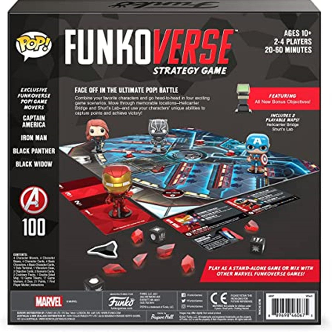 Juego de mesa funkoverse marvel edicion 100 capitan america iron man viuda negra & pantera negra 57518