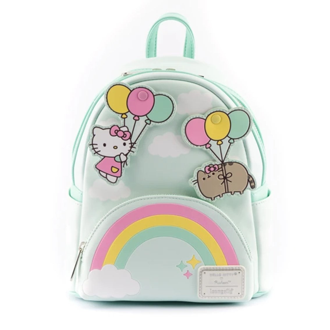 Mochila loungefly pusheen x hello kitty globos y arco iris