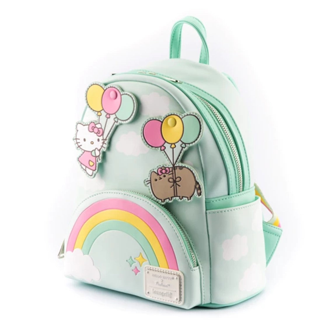 Mochila loungefly pusheen x hello kitty globos y arco iris