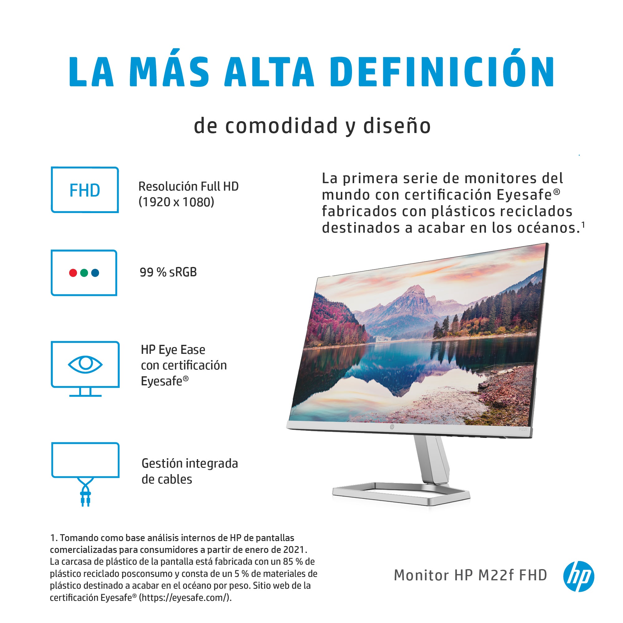 Monitor hp m22f 21.5pulgadas fhd 5ms vga -  hdmi -  1920x1080 -  cable hdmi incluido