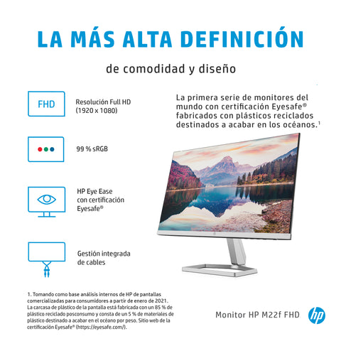 Monitor hp m22f 21.5pulgadas fhd 5ms vga -  hdmi -  1920x1080 -  cable hdmi incluido