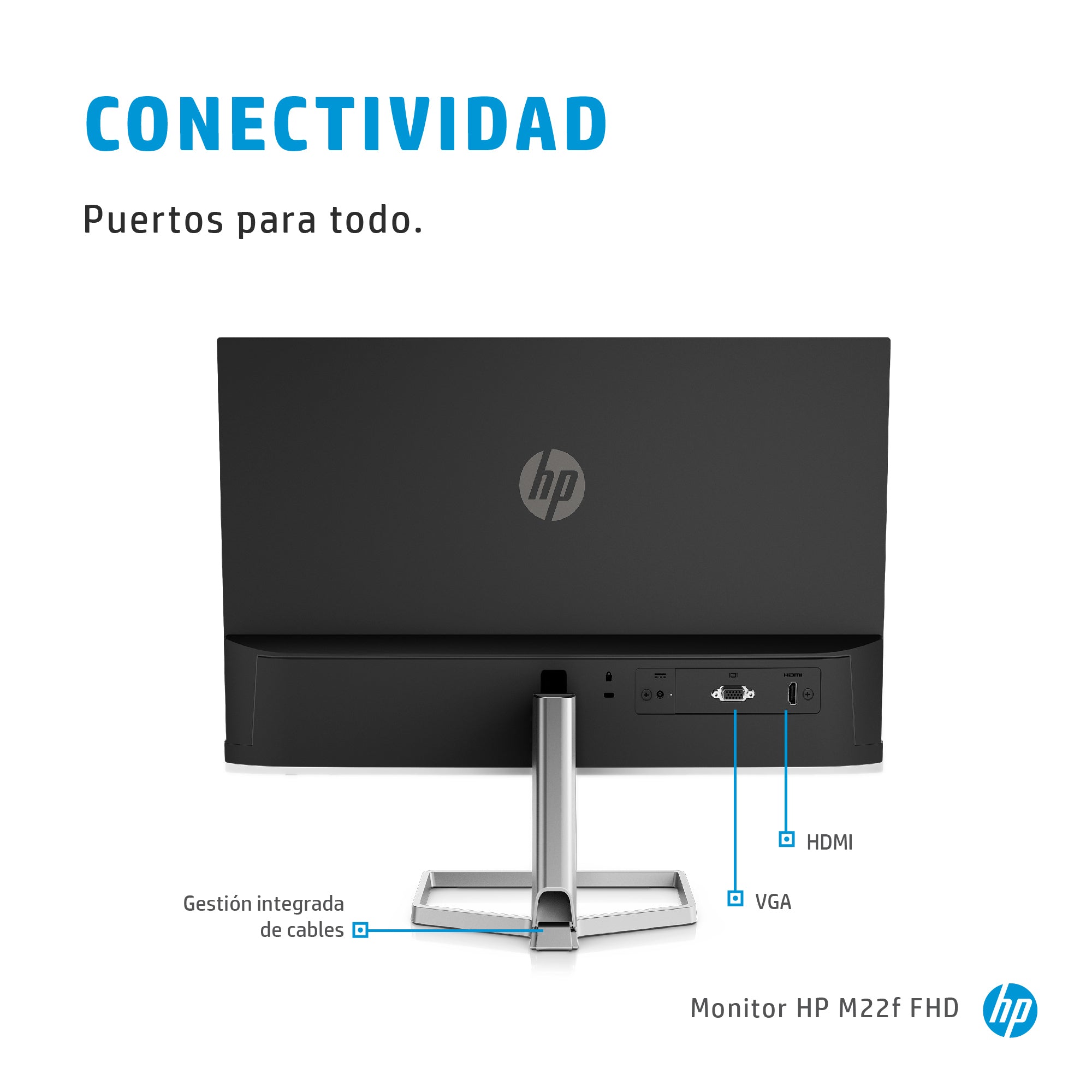 Monitor hp m22f 21.5pulgadas fhd 5ms vga -  hdmi -  1920x1080 -  cable hdmi incluido