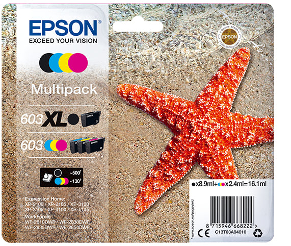 Multipack cartucho tinta epson 603xl c13t03a94010 negro -  cian -  amarillo -  magenta -  estrella de mar