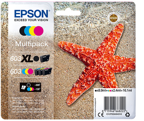 Multipack cartucho tinta epson 603xl c13t03a94010 negro -  cian -  amarillo -  magenta -  estrella de mar