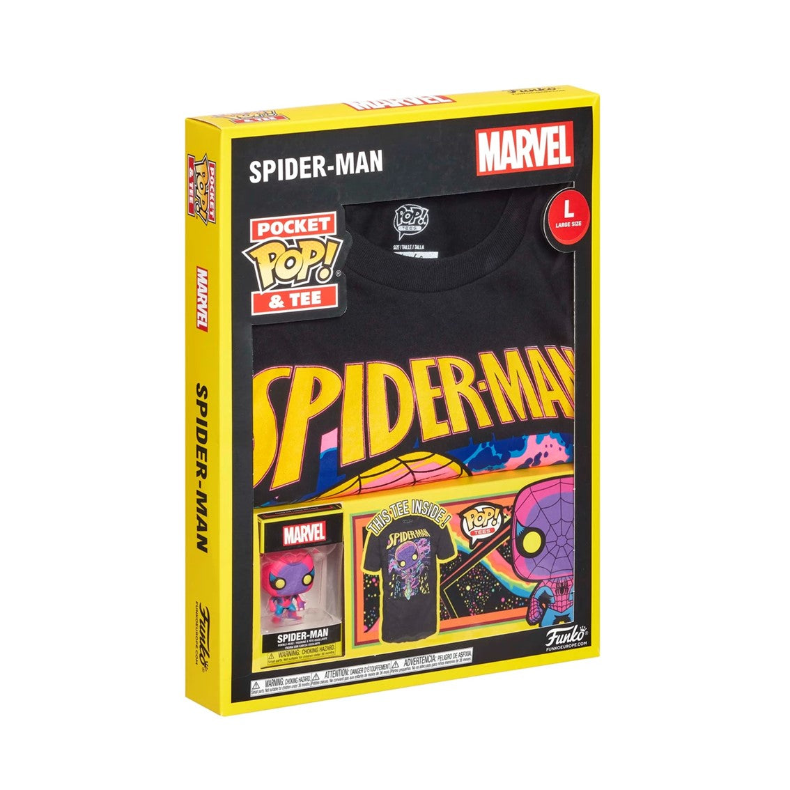 Pop & tee marvel spiderman black light funko + camiseta talla m