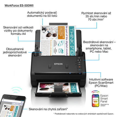 Escaner sobremesa epson workforce es - 500wii a4 -  35ppm -  autoduplex -  alimentador automatico