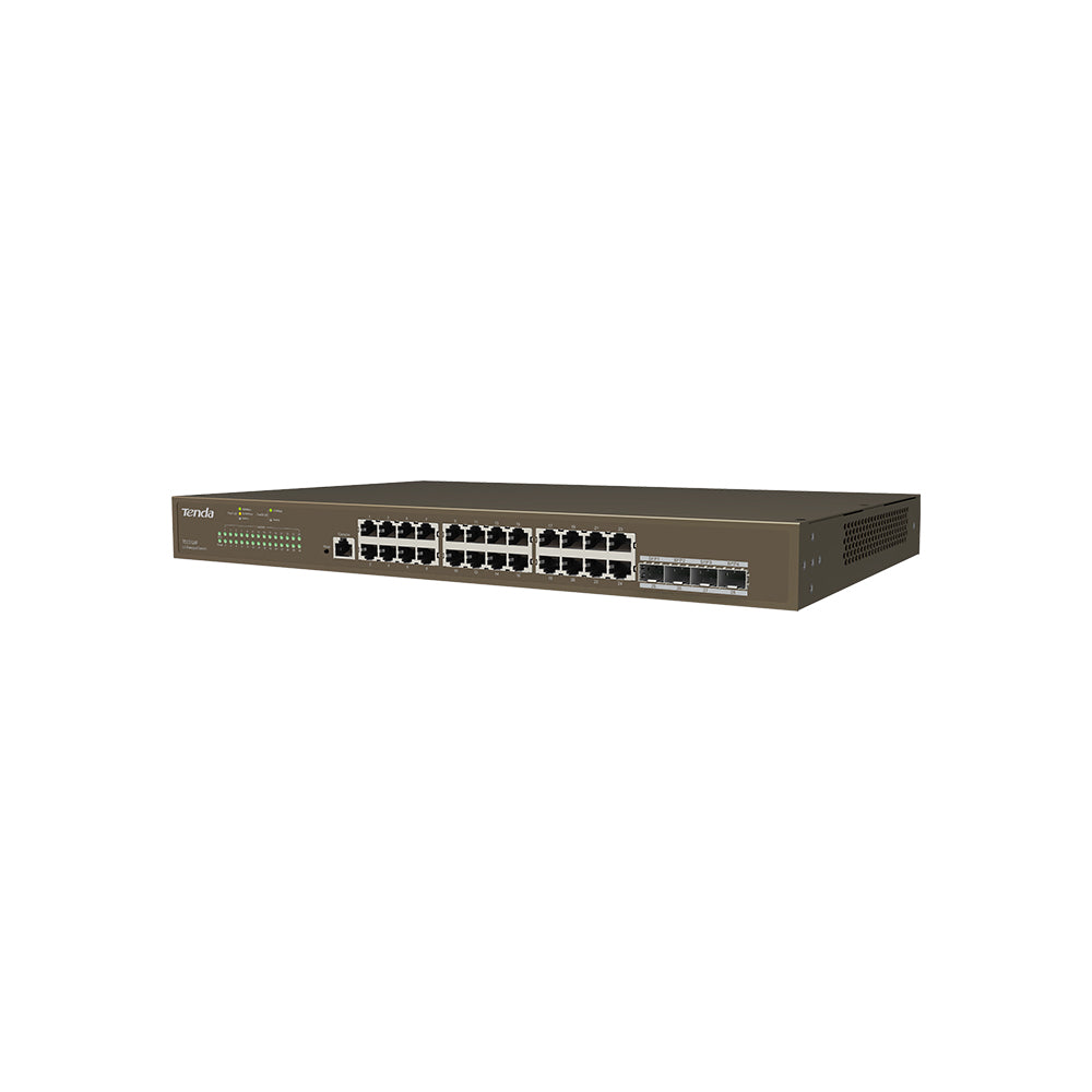 Switch 29 puertos tenda teg5328f 24 puertos gigabit ethetnet 4 puertos sfp 1 puerto consola gestionable l3