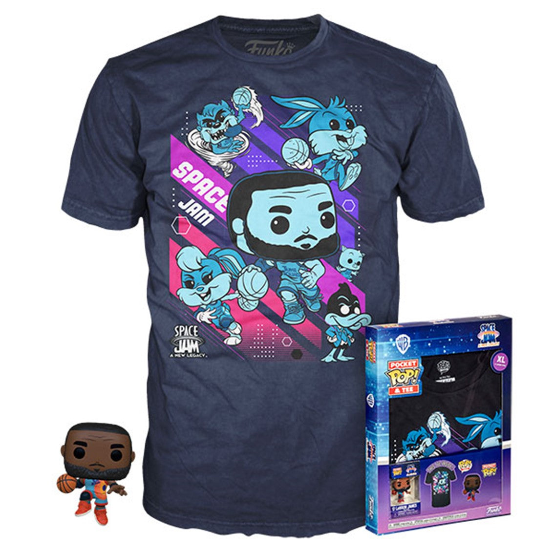 Pop & tee space jam looney tunes funko lebron james + camiseta pack 10 unidades todas las tallas