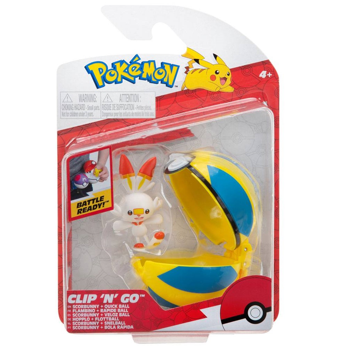 Pokeball jazwares pokemon clip 'n' go scorbunny + quick ball