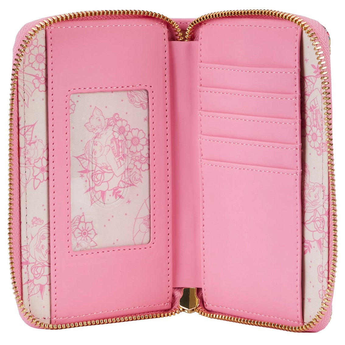 Cartera loungefly disney princesas tatuajes aop zip around wallet