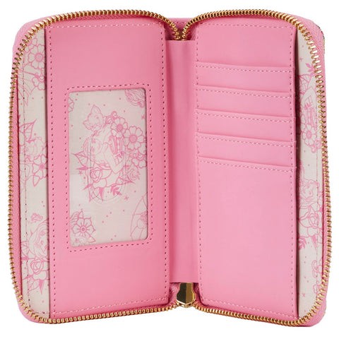 Cartera loungefly disney princesas tatuajes aop zip around wallet