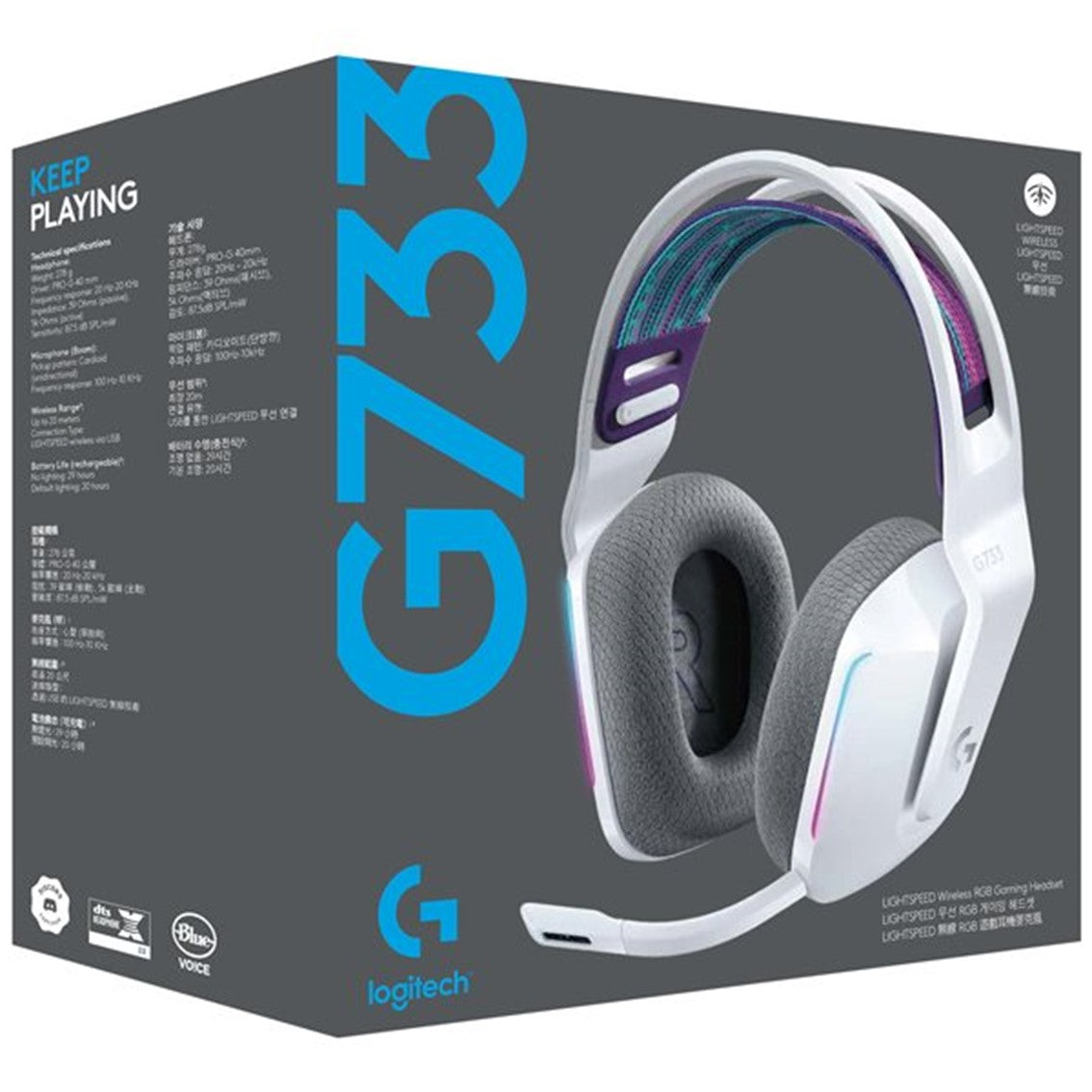 Auricular con microfono logitech g g733 gaming wireless inalambrico blanco