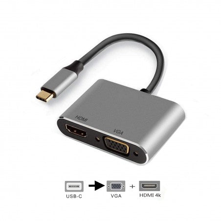 Adaptador ewent usb tipo c a hdmi 4k  y vga 15cm - macho -  hembra