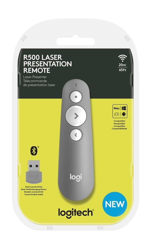 Mando wireless inalambrico logitech r500s para presentaciones -  bluetooth -  gris medio