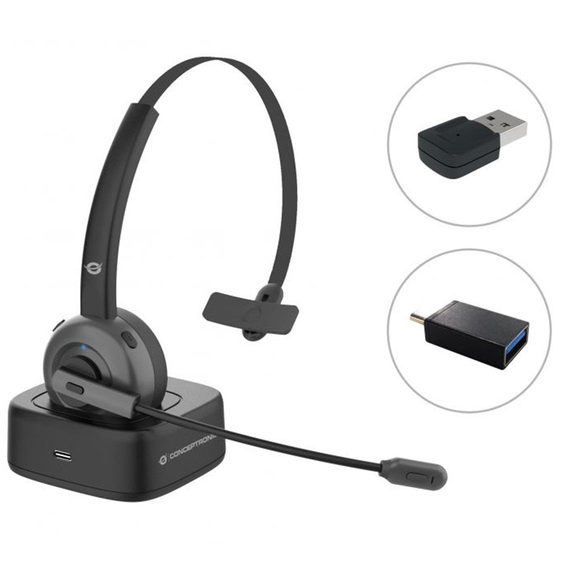 Auricular conceptronic bluetooth polona03bda con base de carga headset mono