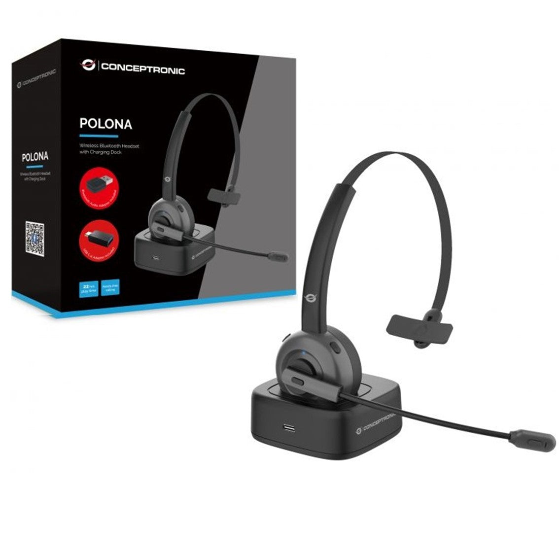 Auricular conceptronic bluetooth polona03bda con base de carga headset mono