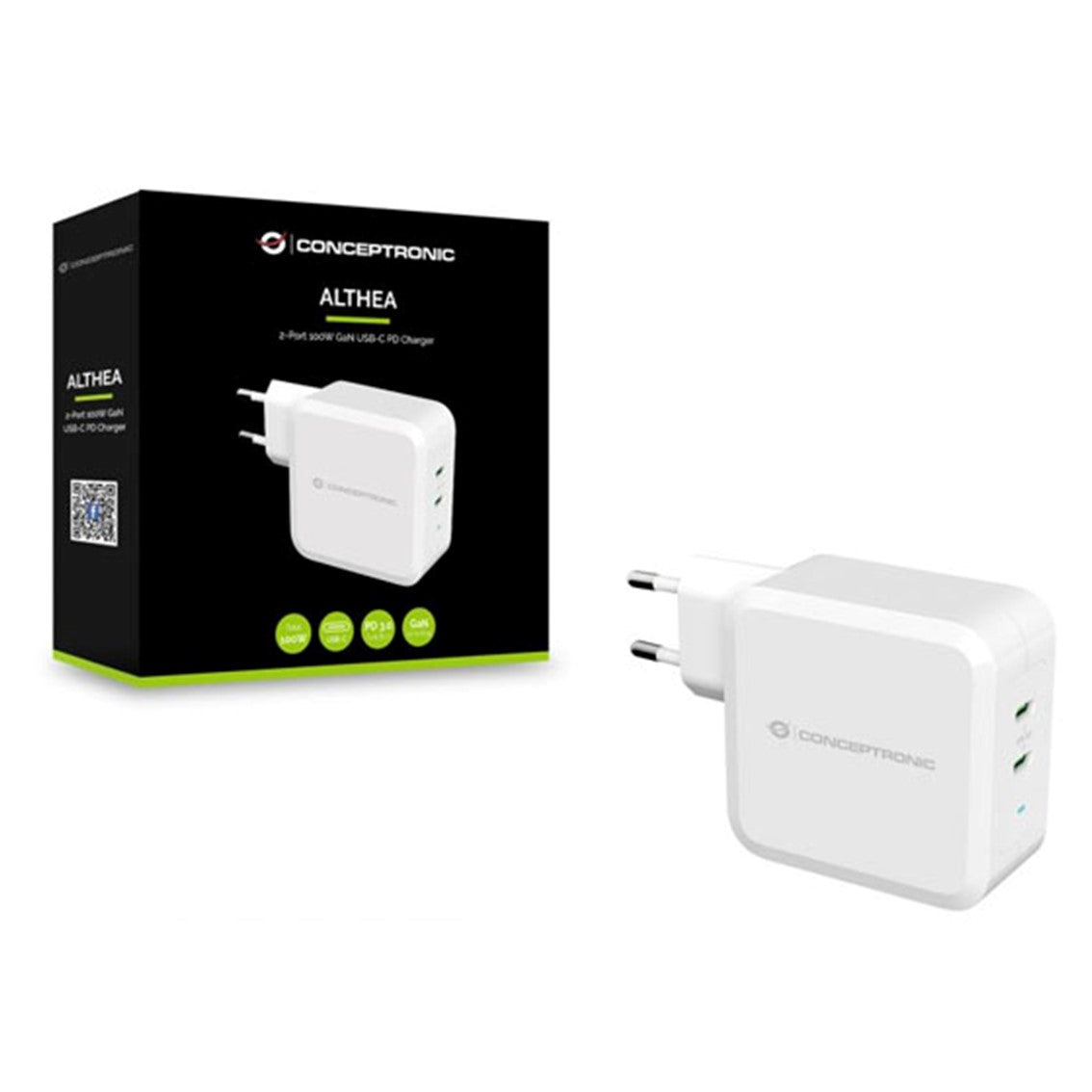 Cargador conceptronic pd 2 puertos usb - c althea - 100w - blanco