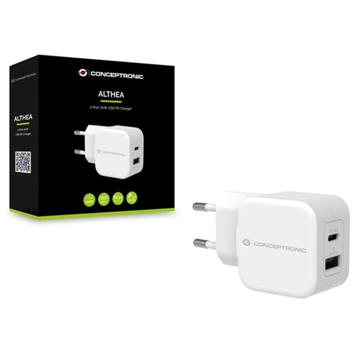 Cargador conceptronic pd 1 puerto usb - c althea - 20w - blanco