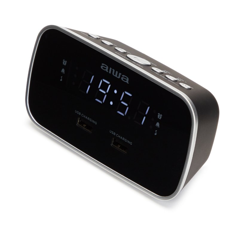 Radio reloj despertador aiwa cru - 19 1.5w rms 2 x usb negra