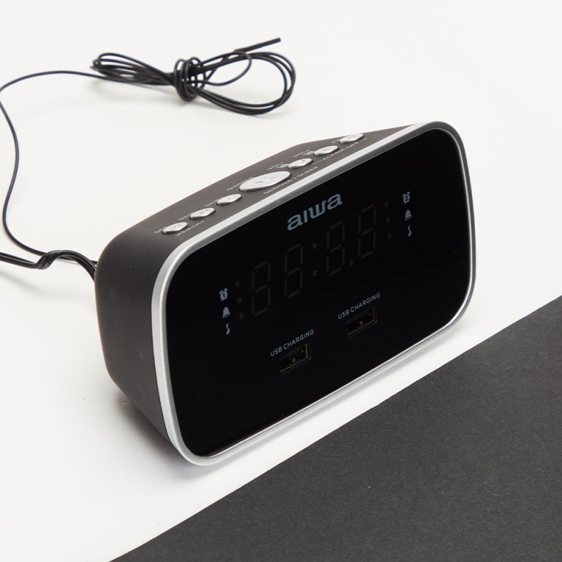 Radio reloj despertador aiwa cru - 19 1.5w rms 2 x usb negra