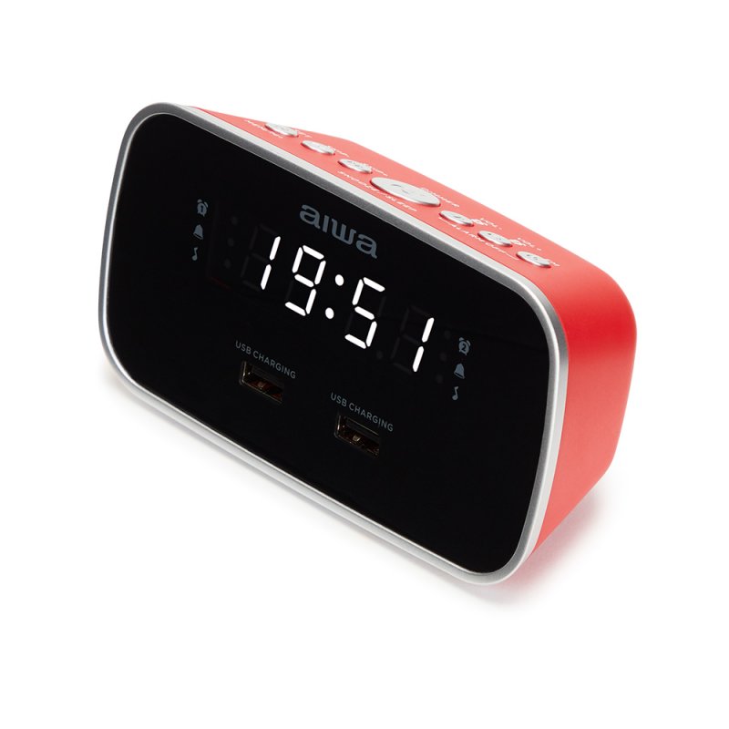 Radio reloj despertador aiwa cru - 19 1.5w rms 2 x usb rojo