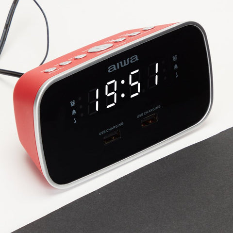 Radio reloj despertador aiwa cru - 19 1.5w rms 2 x usb rojo