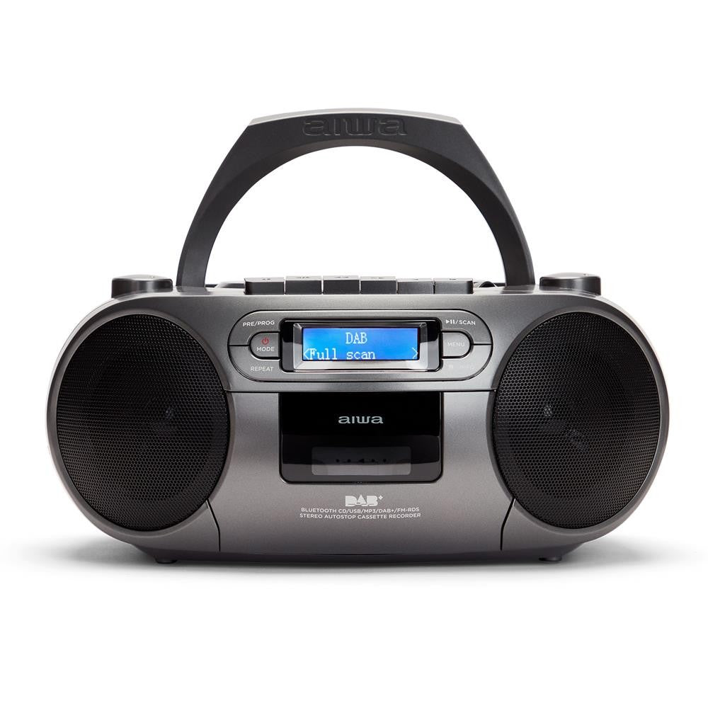 Radio cd - cassette portatil aiwa bbtc - 660 4w rms usb bluetooth gris