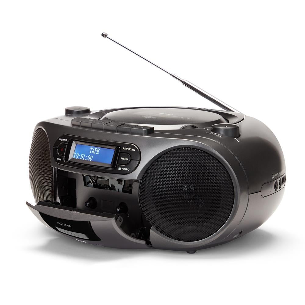 Radio cd - cassette portatil aiwa bbtc - 660 4w rms usb bluetooth gris