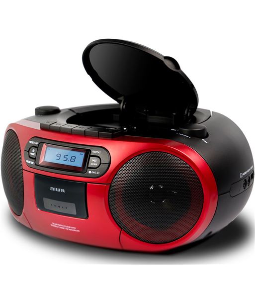 Radio cd - cassette portatil aiwa bbtc - 550 6w rms usb bluetooth rojo