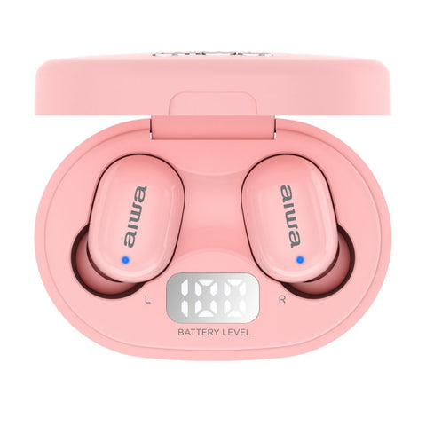 Auriculares inalambricos aiwa ebtw - 150 bluetooth rosa + estuche de carga