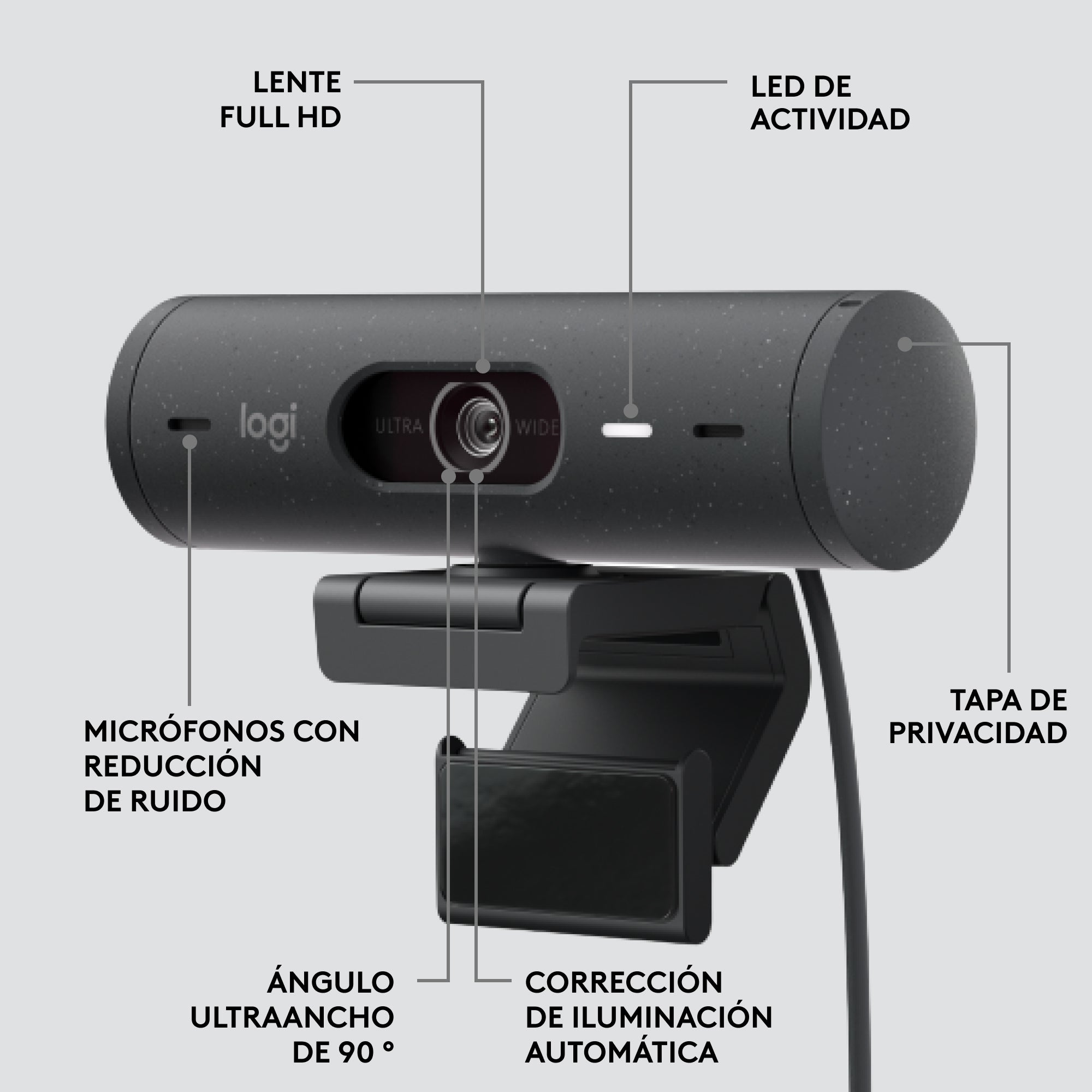 Webcam logitech brio 500 grafito full hd -  usb tipo c