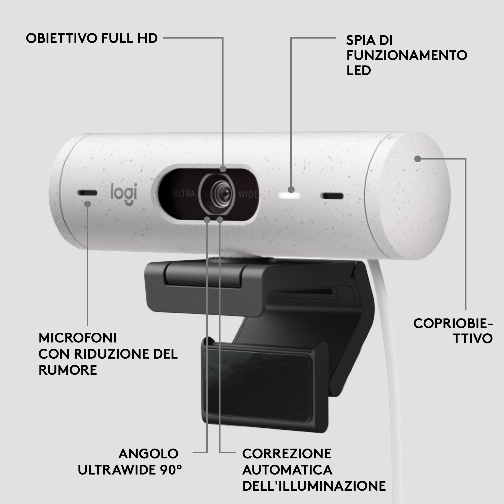 Webcam logitech brio 500 blanco crudo full hd -  usb tipo c