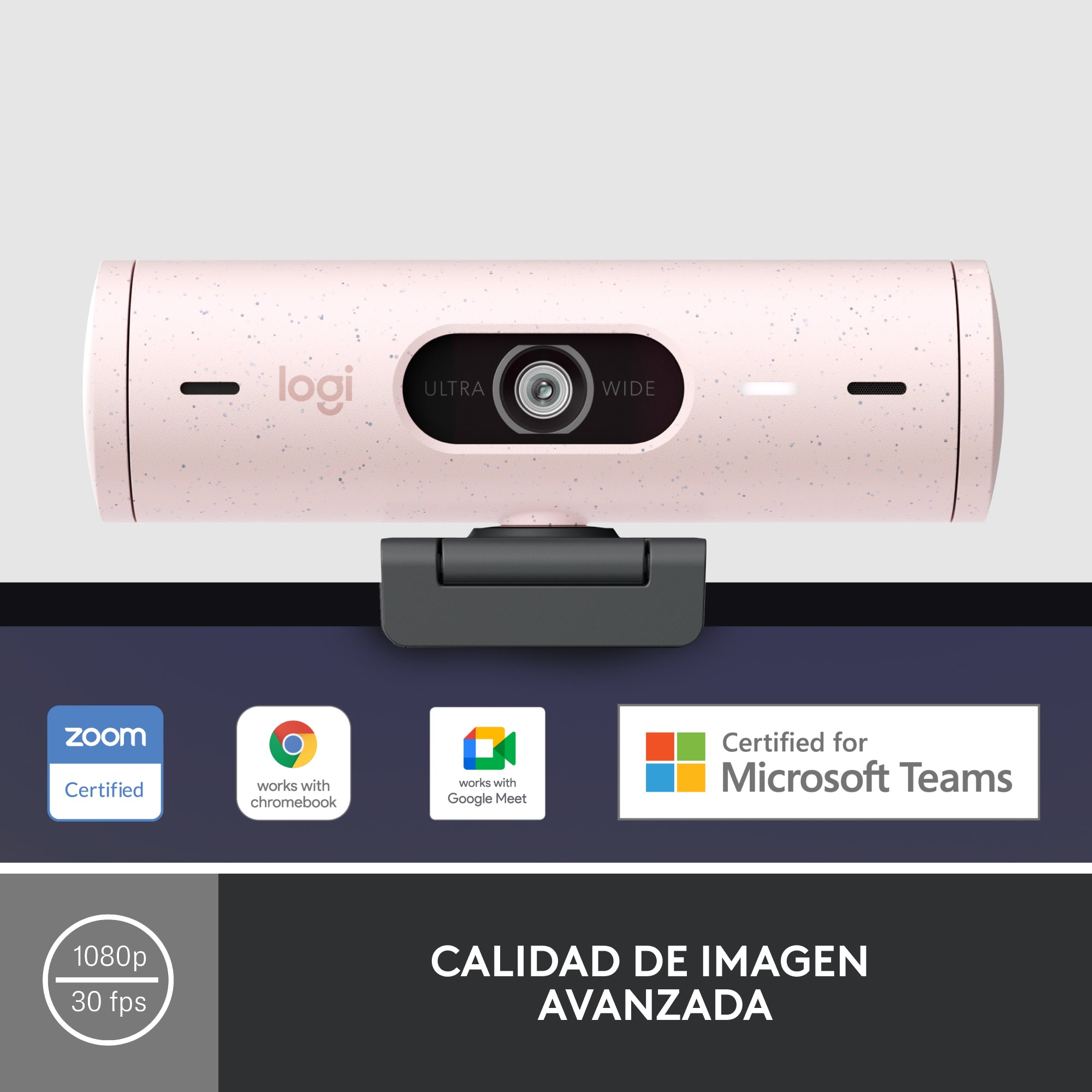 Webcam logitech brio 500 rosa full hd -  usb tipo c