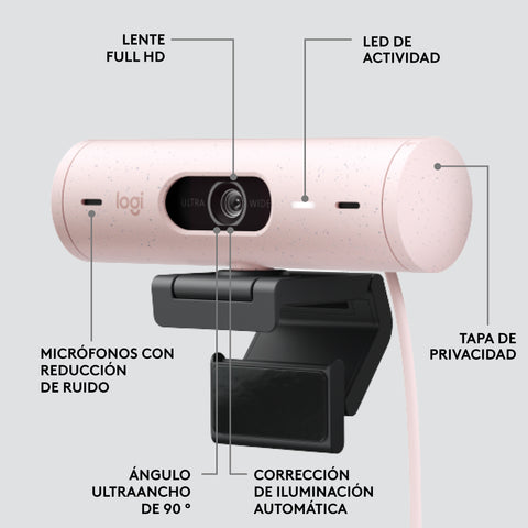 Webcam logitech brio 500 rosa full hd -  usb tipo c