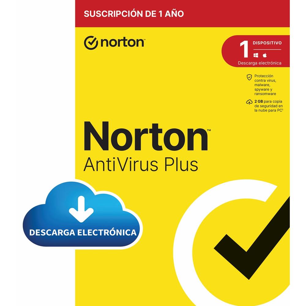 Antivirus norton antivirus plus 2gb español 1 usuario 1 dispositivo 1 año esd electronica